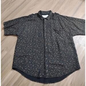 Mens Frank Vintage Paisley Shorts Sleeve Casual Button Down Shirt XL 100% rayon